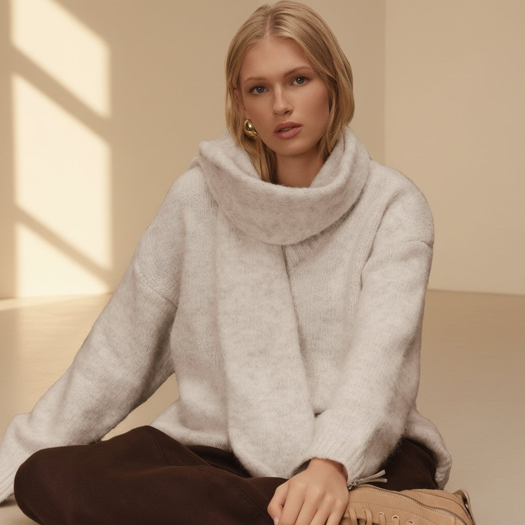 Crew Neck Knit Sweater & Scarf Set — Detail View 5