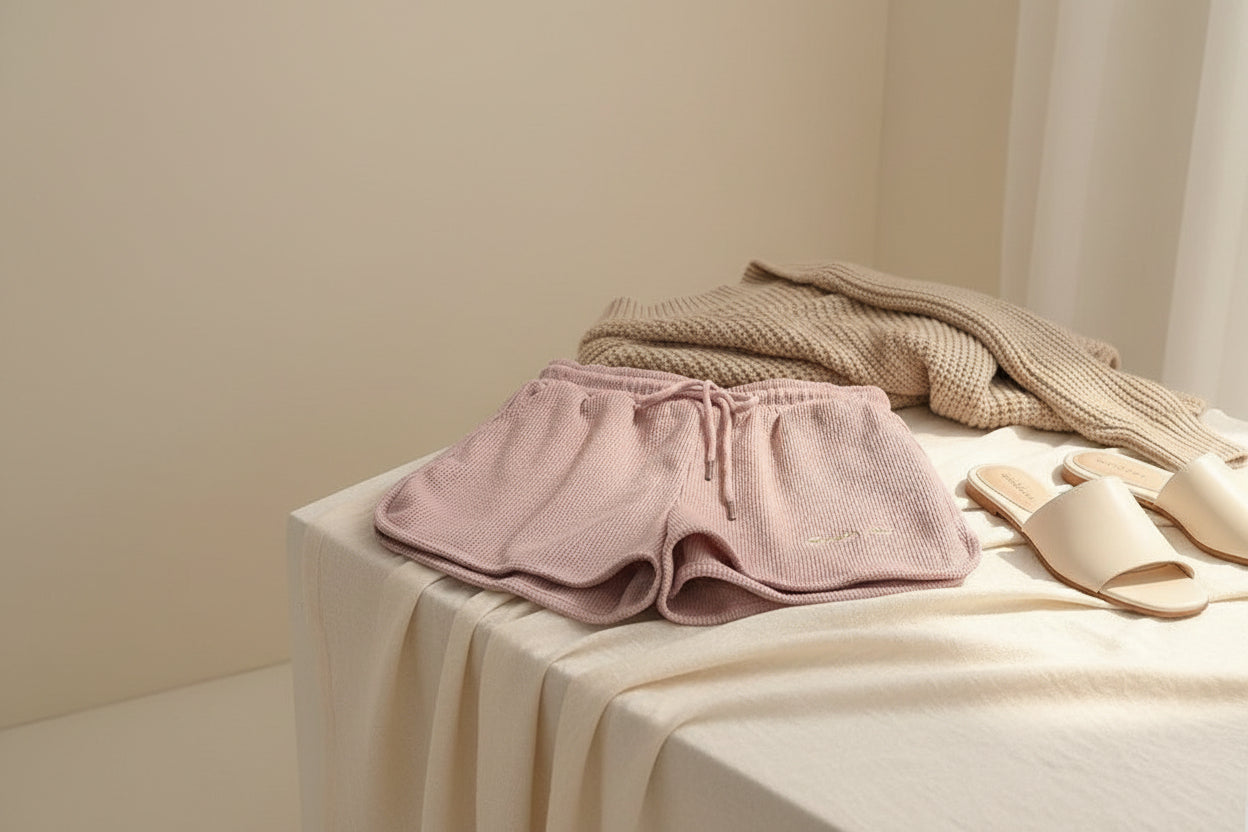 Waffle Knit High-Waist Wide-Leg Shorts — alternate angle