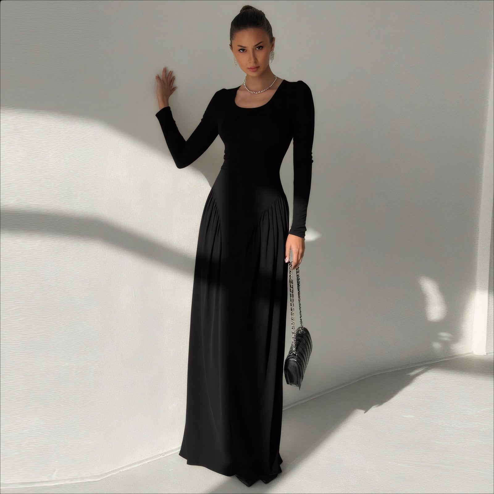 ELNOVÉ Marine Decote em U Vestido