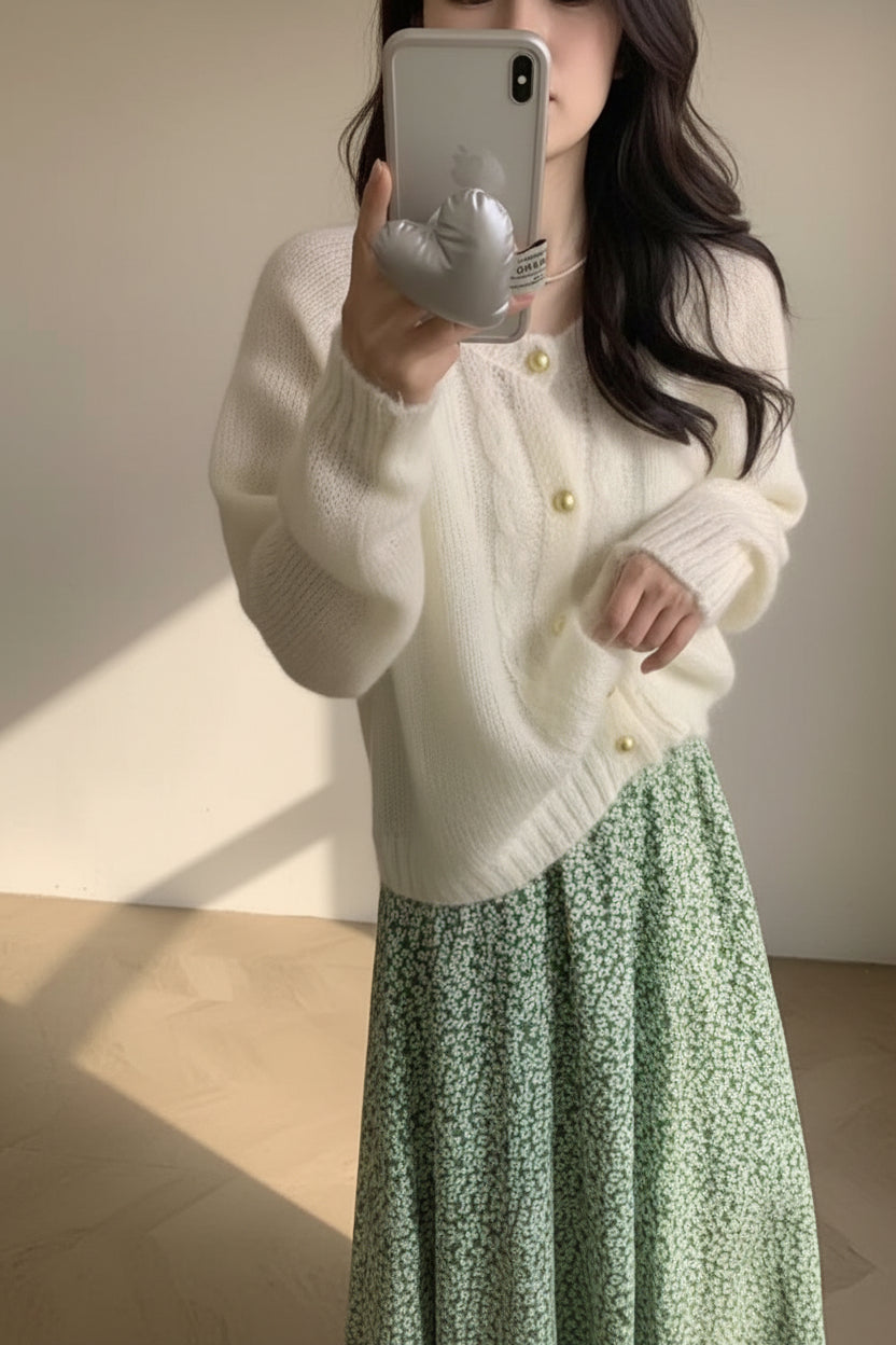 Cable Knit Round Neck Sweater — Detail View 9