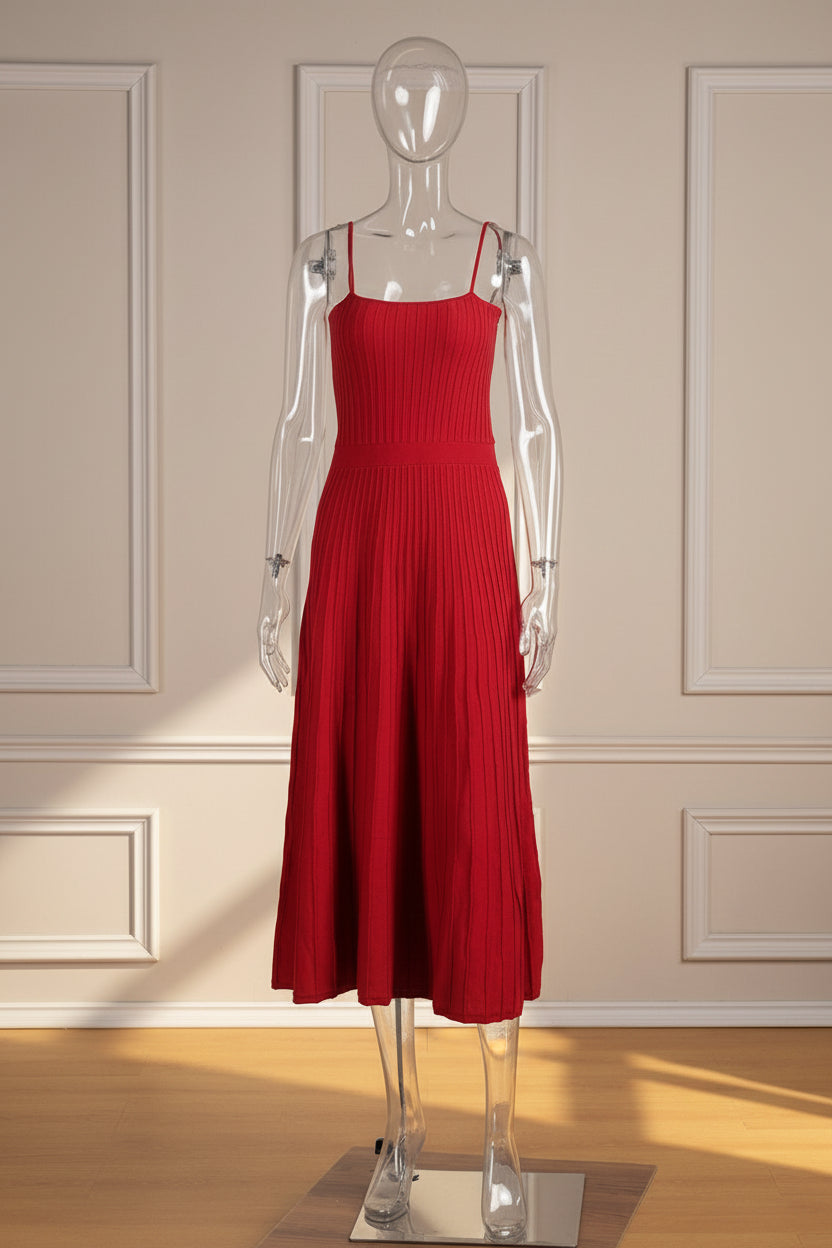 Solid Pleated Knit Slip Dress — alternate angle