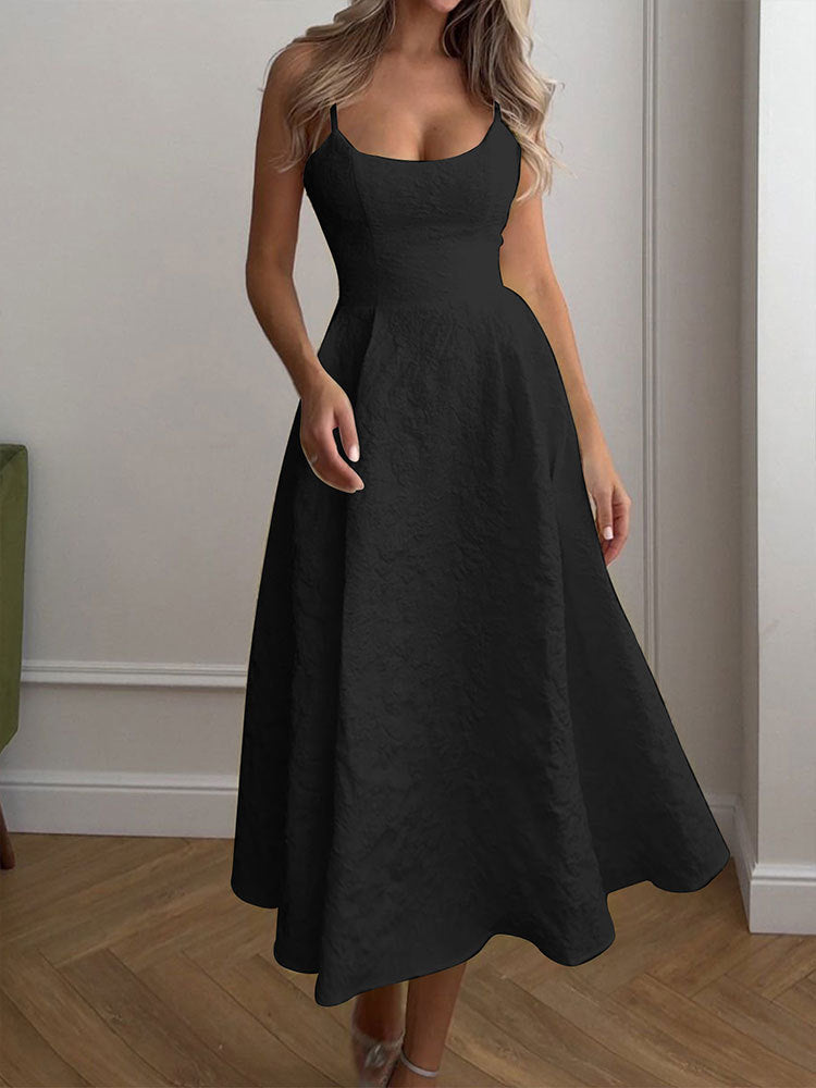 Strap style one-piece collar dress#Color_Black