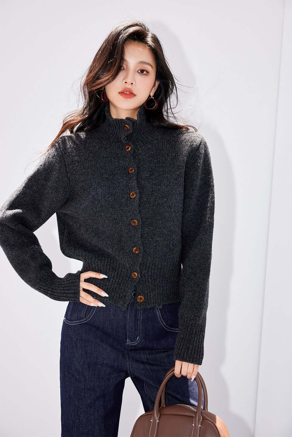 Lisette Striped Stand-Collar Knit Cardigan