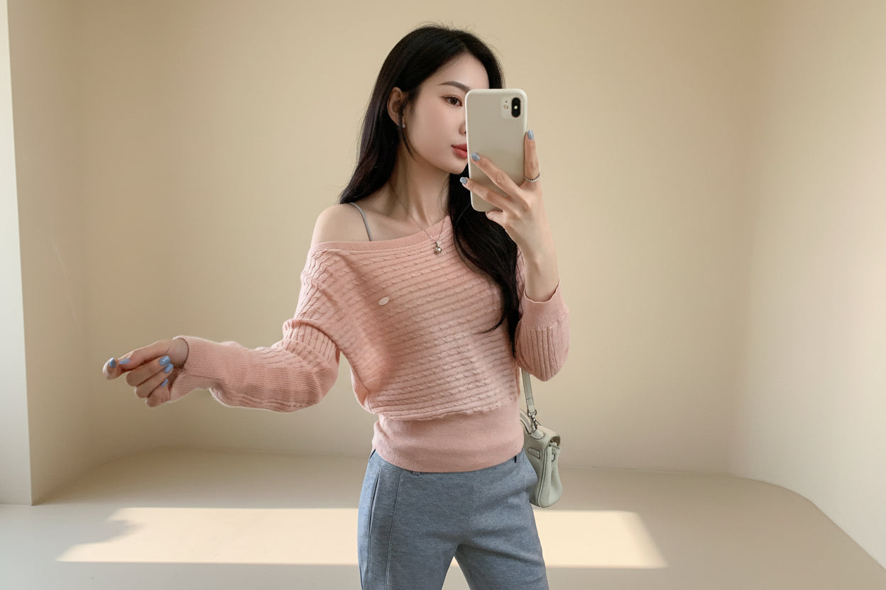 Off-Shoulder Chunky Cable Knit Sweater — View 4