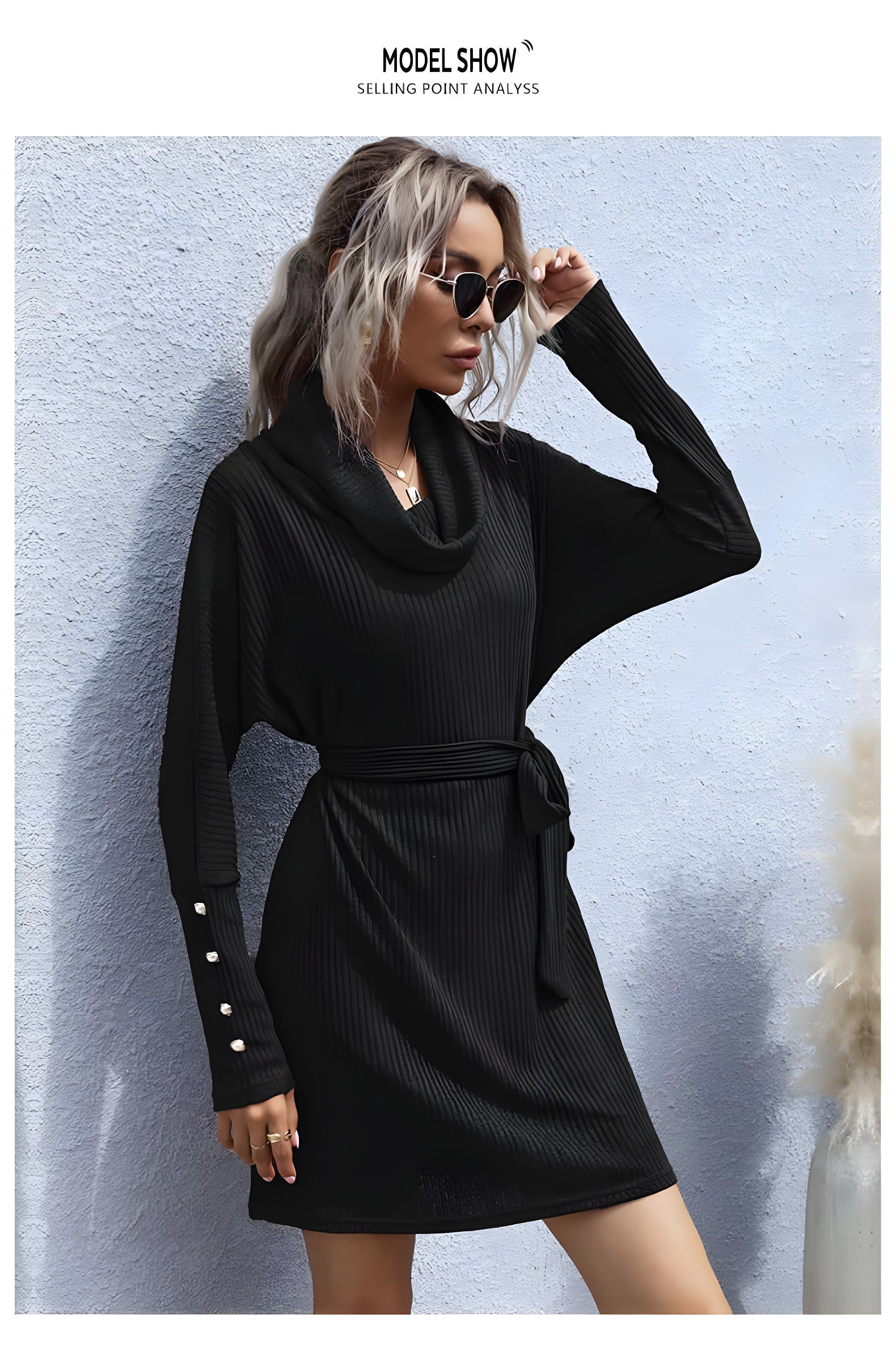 Madeleine Turtleneck Knit Midi Dress#Color_Black