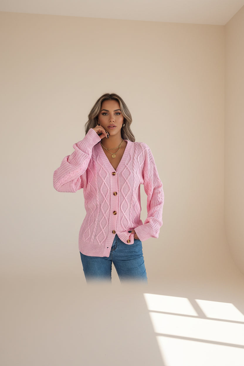 Cable-Knit Long Sleeve Cardigan — Detail View 2