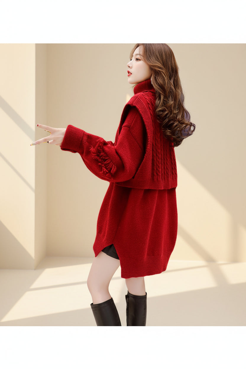 ELNOVÉ High Neck Knit Sweater Set