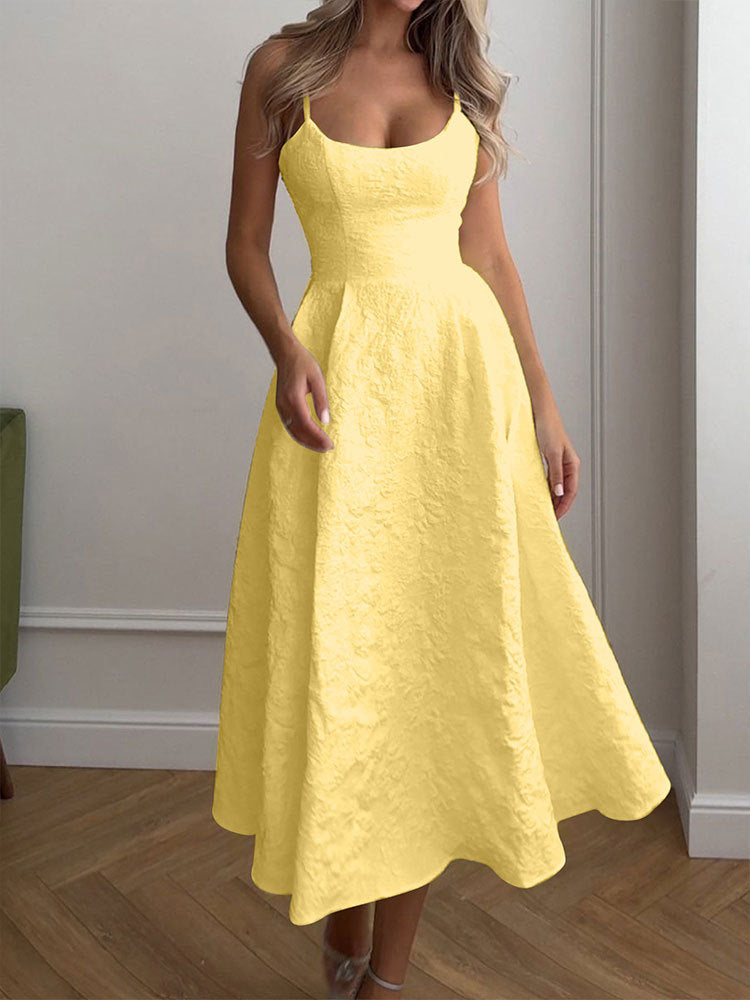 Strap style one-piece collar dress#Color_Yellow