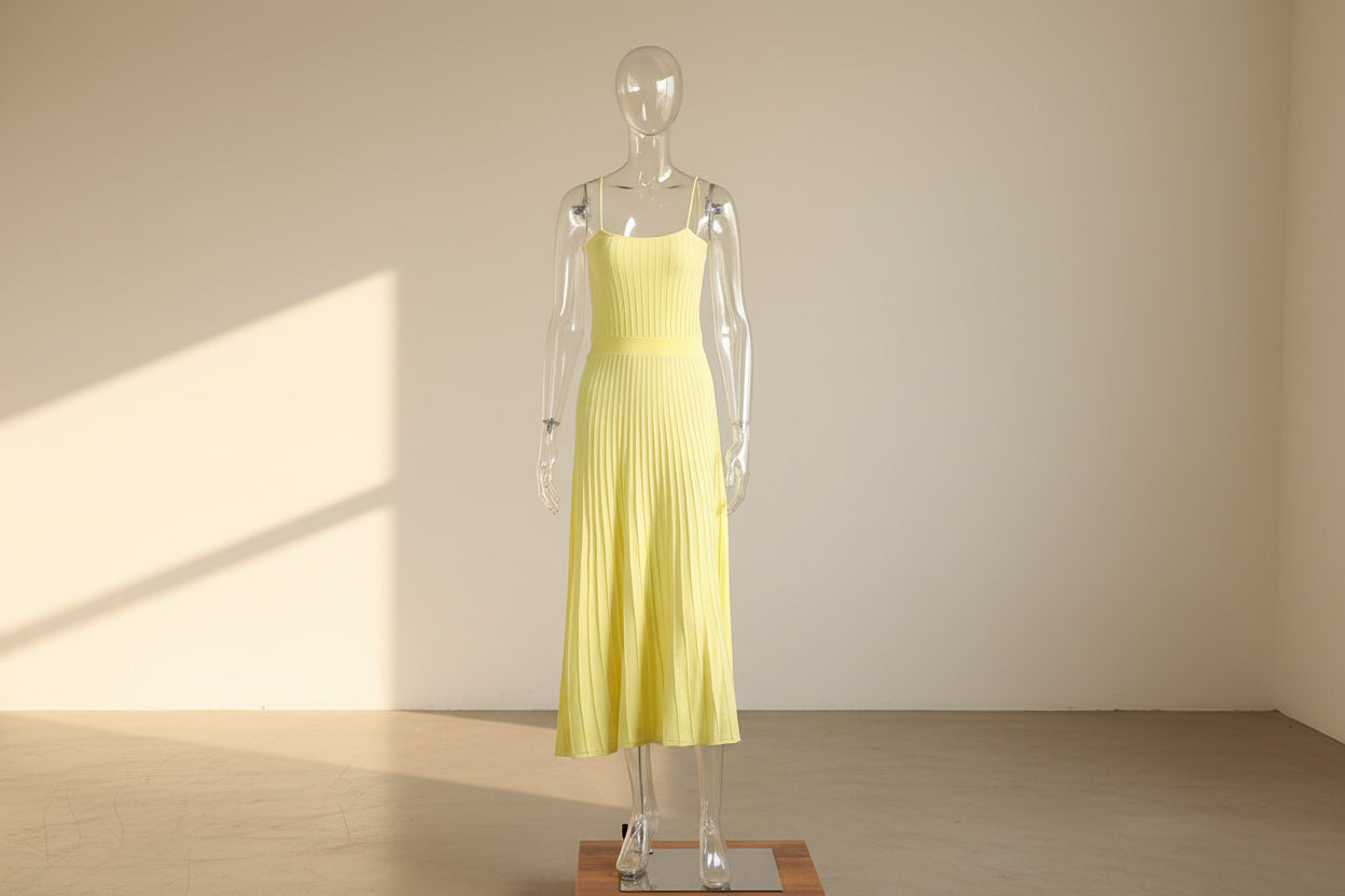 Solid Pleated Knit Slip Dress — side view