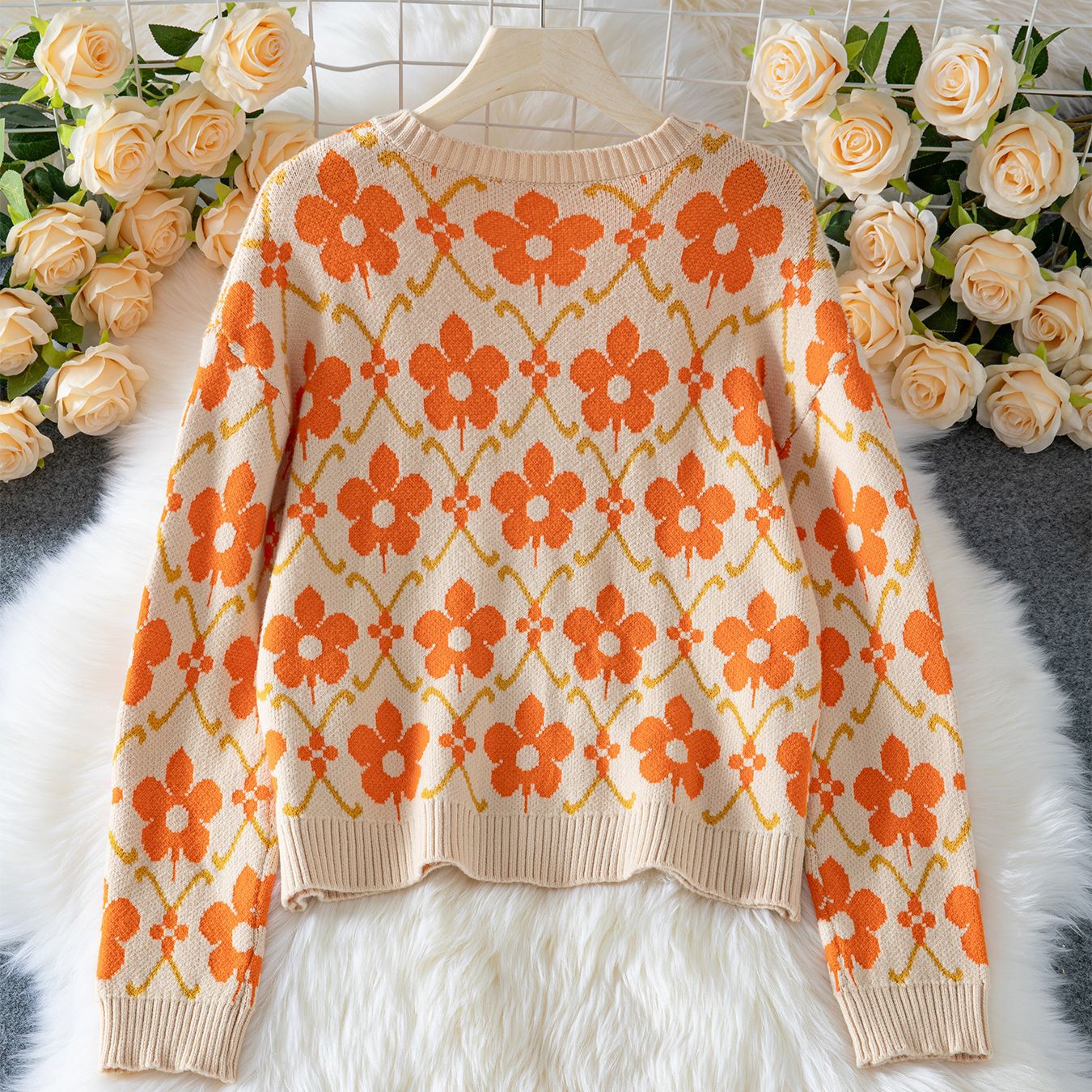 floral jacquard knit cardigan