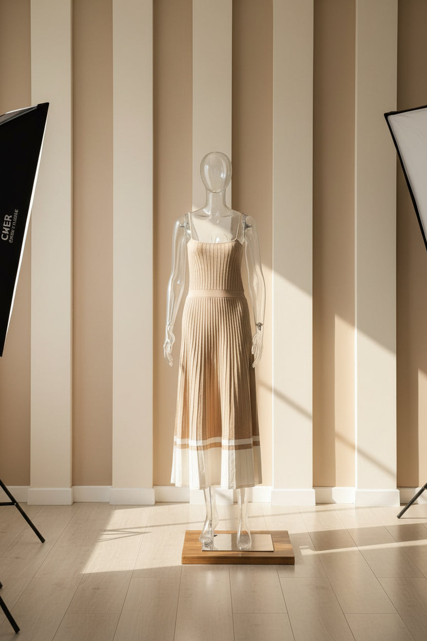 Solid Pleated Knit Slip Dress — alternate angle