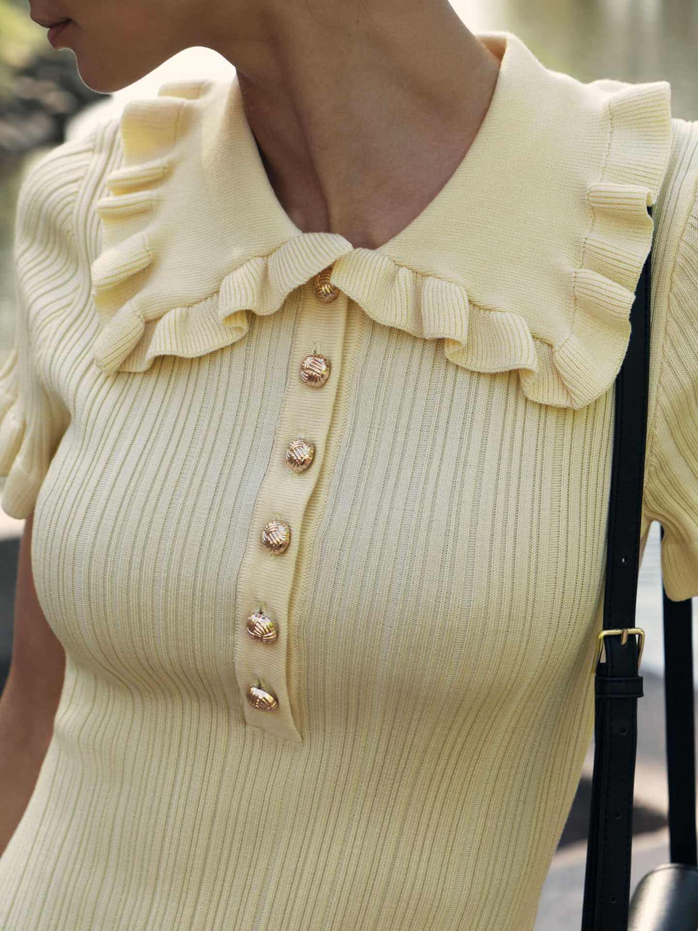 ruffle-trim polo knit dress#Color_Yellow