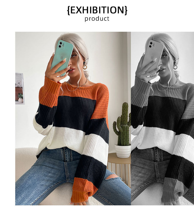 color-block crewneck knit sweater