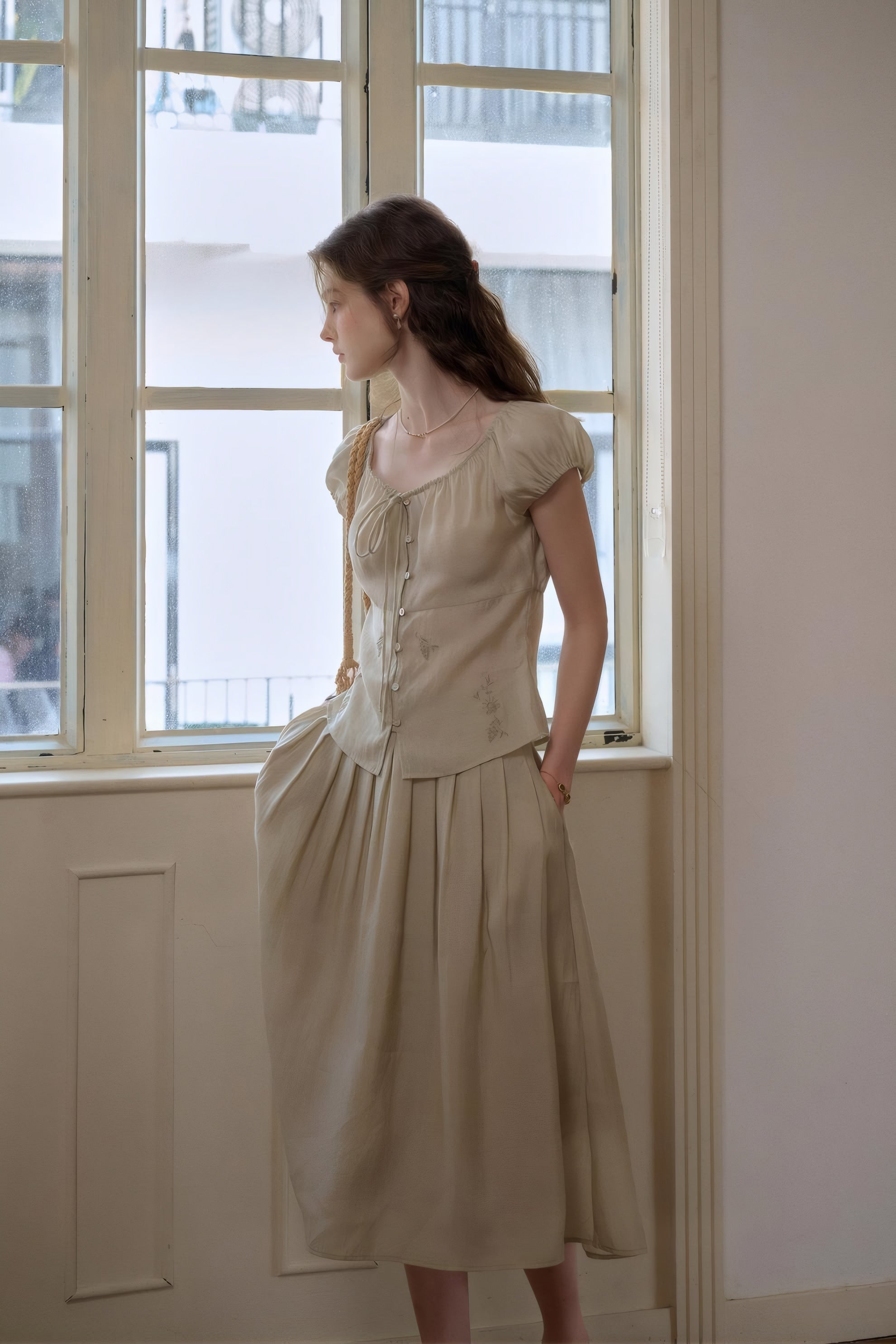ELNOVÉ Thomasine Embroidered Tencel Skirt
