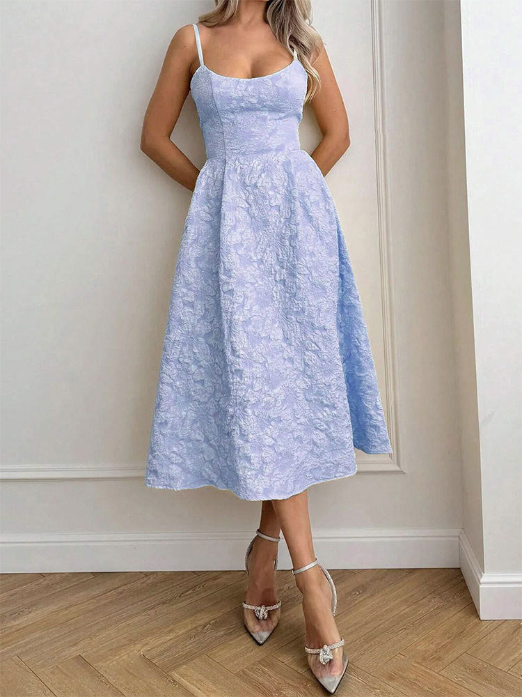 Strap style one-piece collar dress#Color_Blue