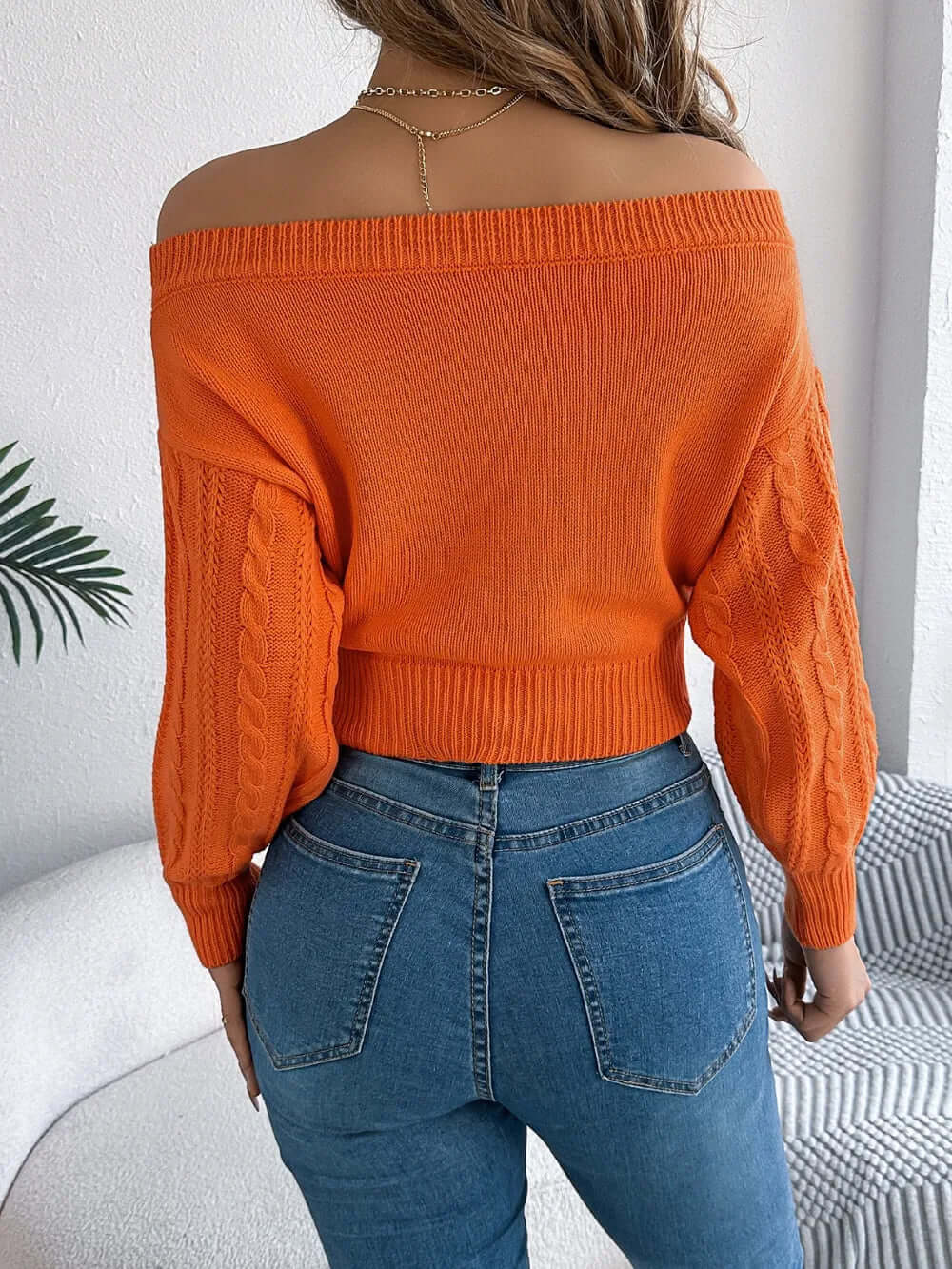 Colette Off-Shoulder Cable-Knit Sweater#Color_Orange