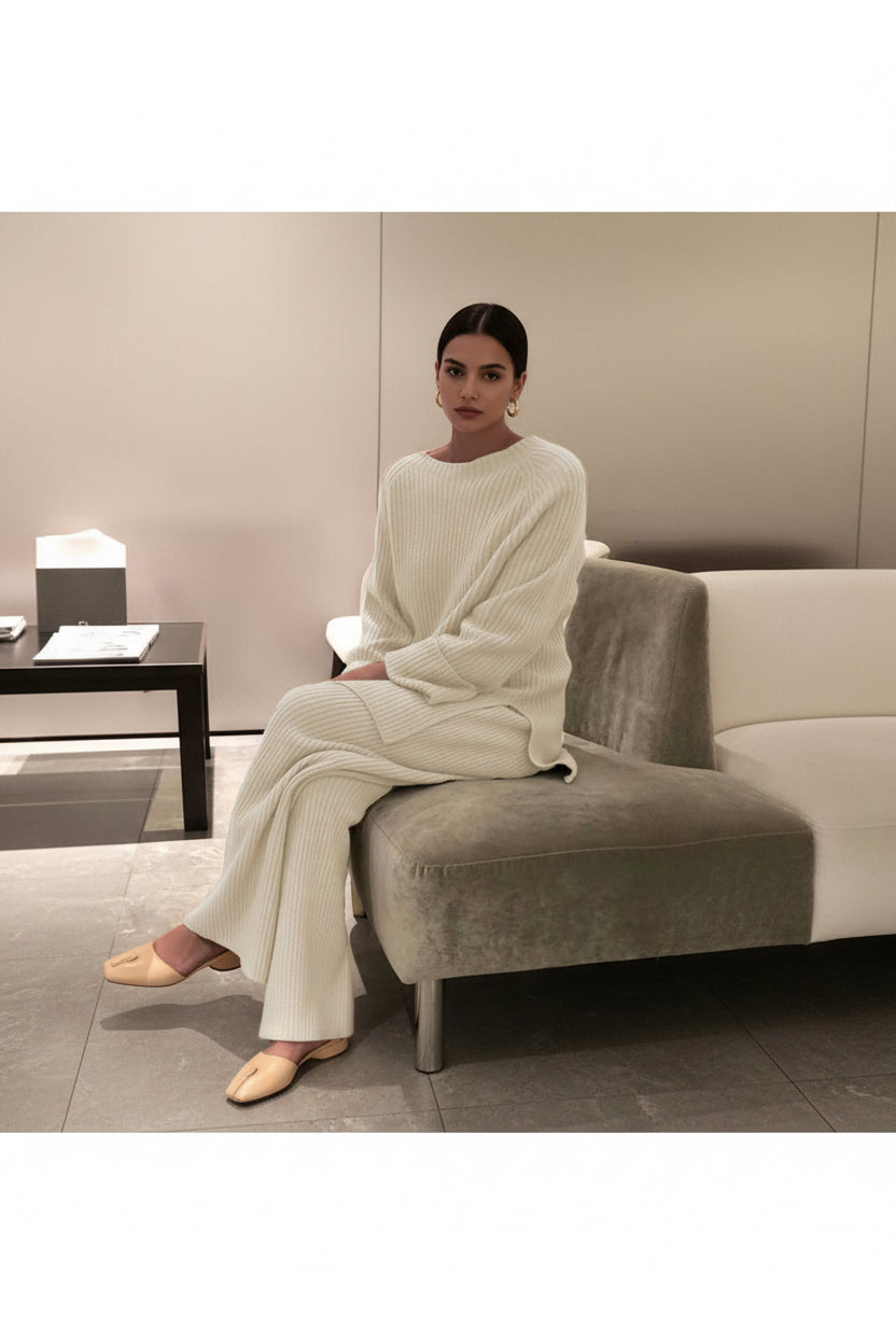 Crew Neck Knit Sweater & Wide Leg Pants Set — Detail View 7