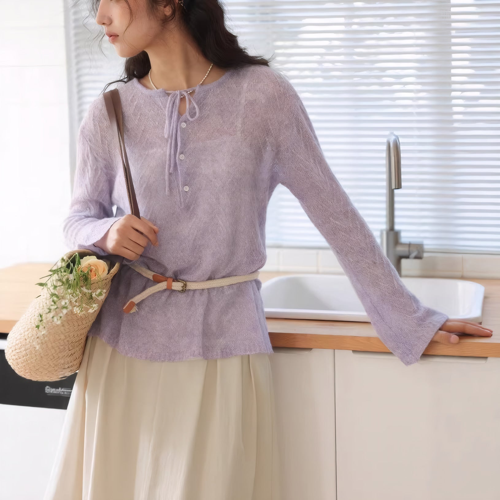 ELNOVÉ Patricia Tencel-Blend Knit Top