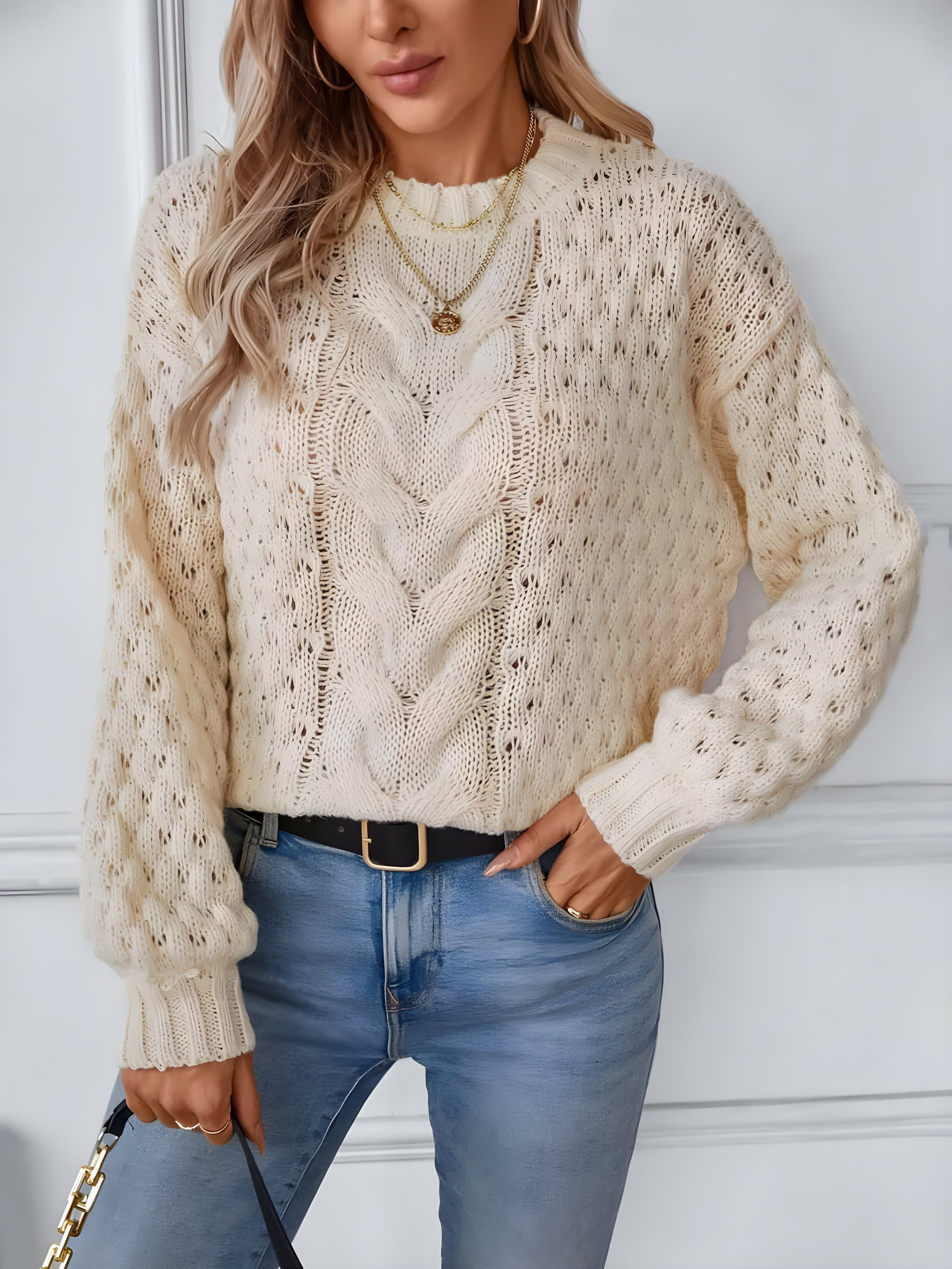 Sophie Cable-Knit Crewneck Sweater