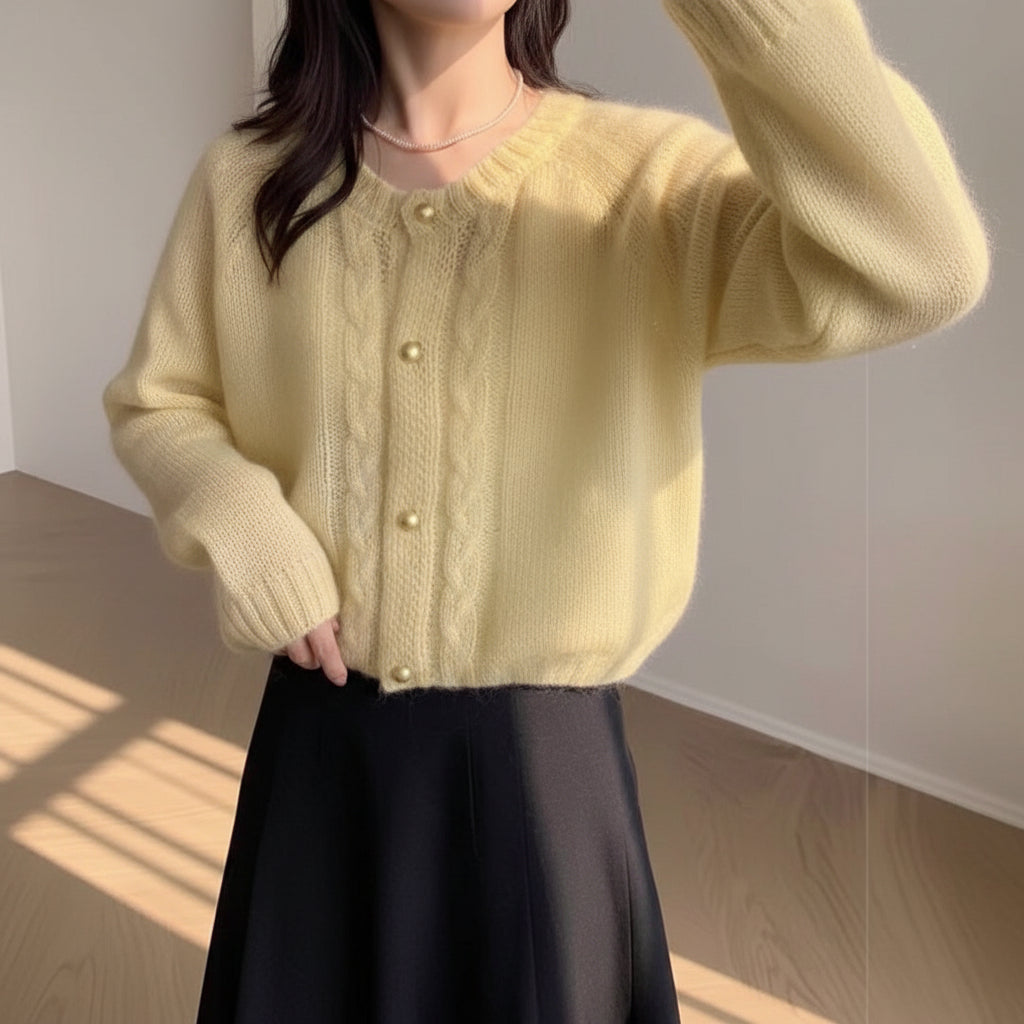 Cable Knit Round Neck Sweater — Detail View 5