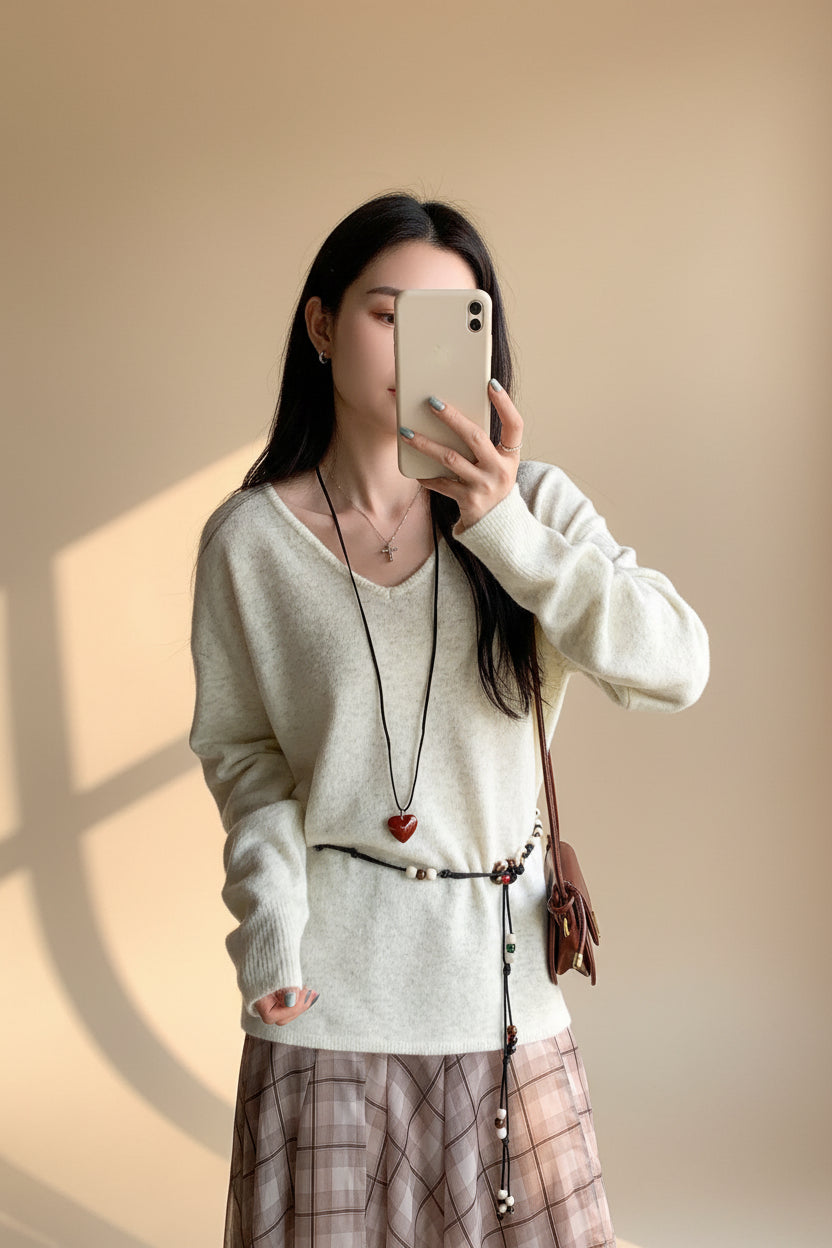 V-Neck Relaxed Knit Pullover — View 6