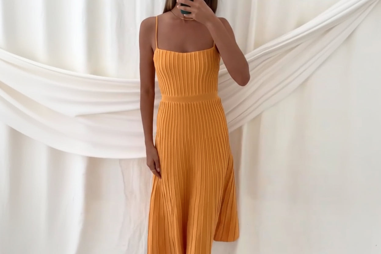 Solid Pleated Knit Slip Dress — alternate angle