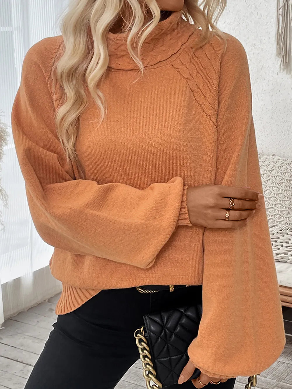 cable-knit turtleneck sweater
