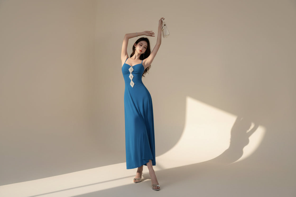 Strapless Knit Midi Dress — Sky Blue — alternate angle