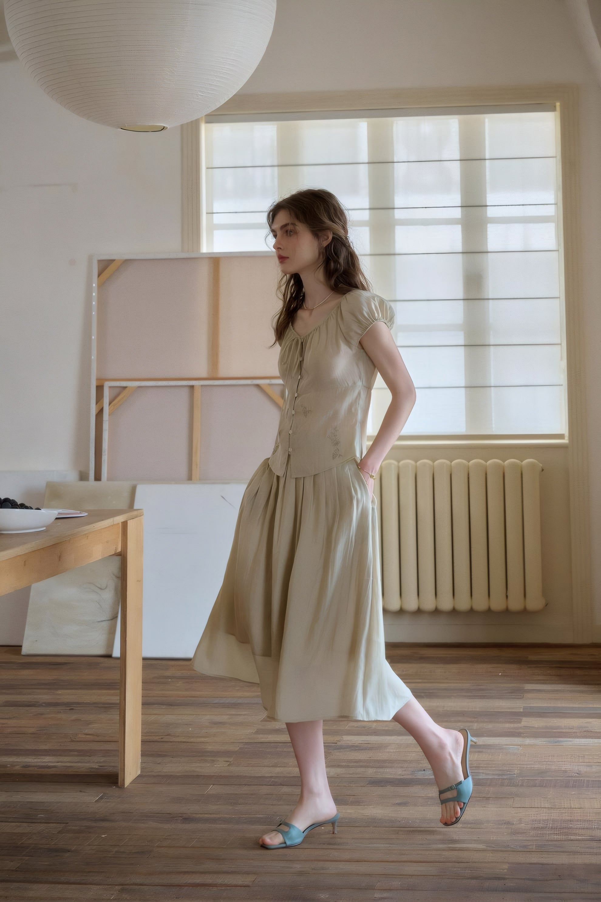 ELNOVÉ Thomasine Embroidered Tencel Skirt