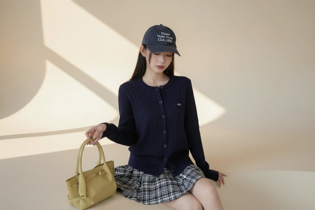 ELNOVÉ Cable Knit Long Sleeve Cardigan