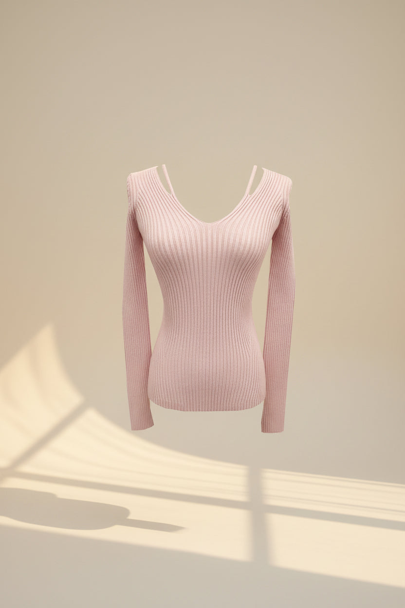 Off‑Shoulder Ribbed Knit Top — Detail View 3