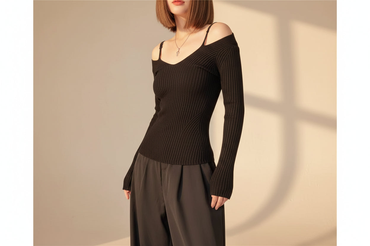 Off‑Shoulder Ribbed Knit Top — Detail View 2