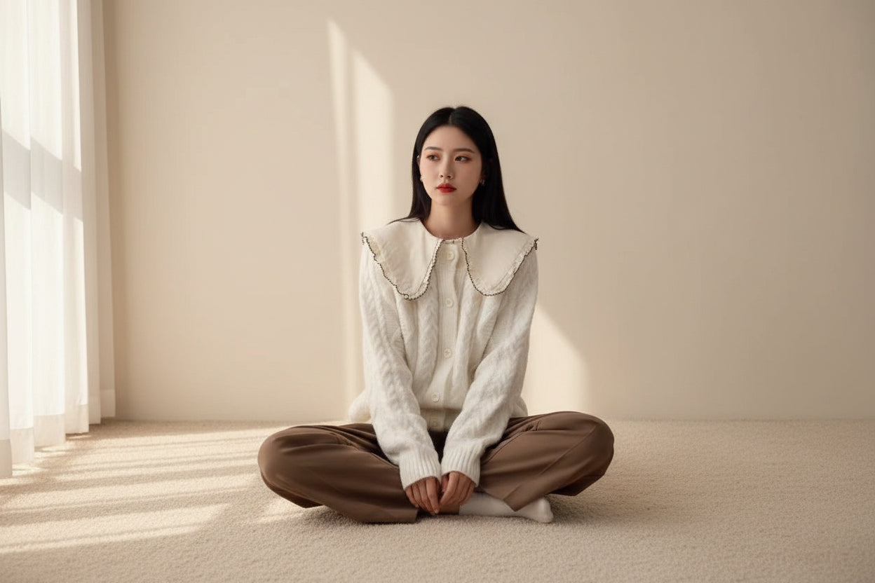 Round Neck Cable Knit Cardigan — Detail View 4