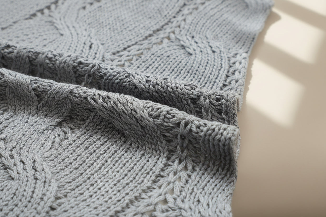 Ribbed Trim Eyelet Cable Knit Cardigan — Alternate View