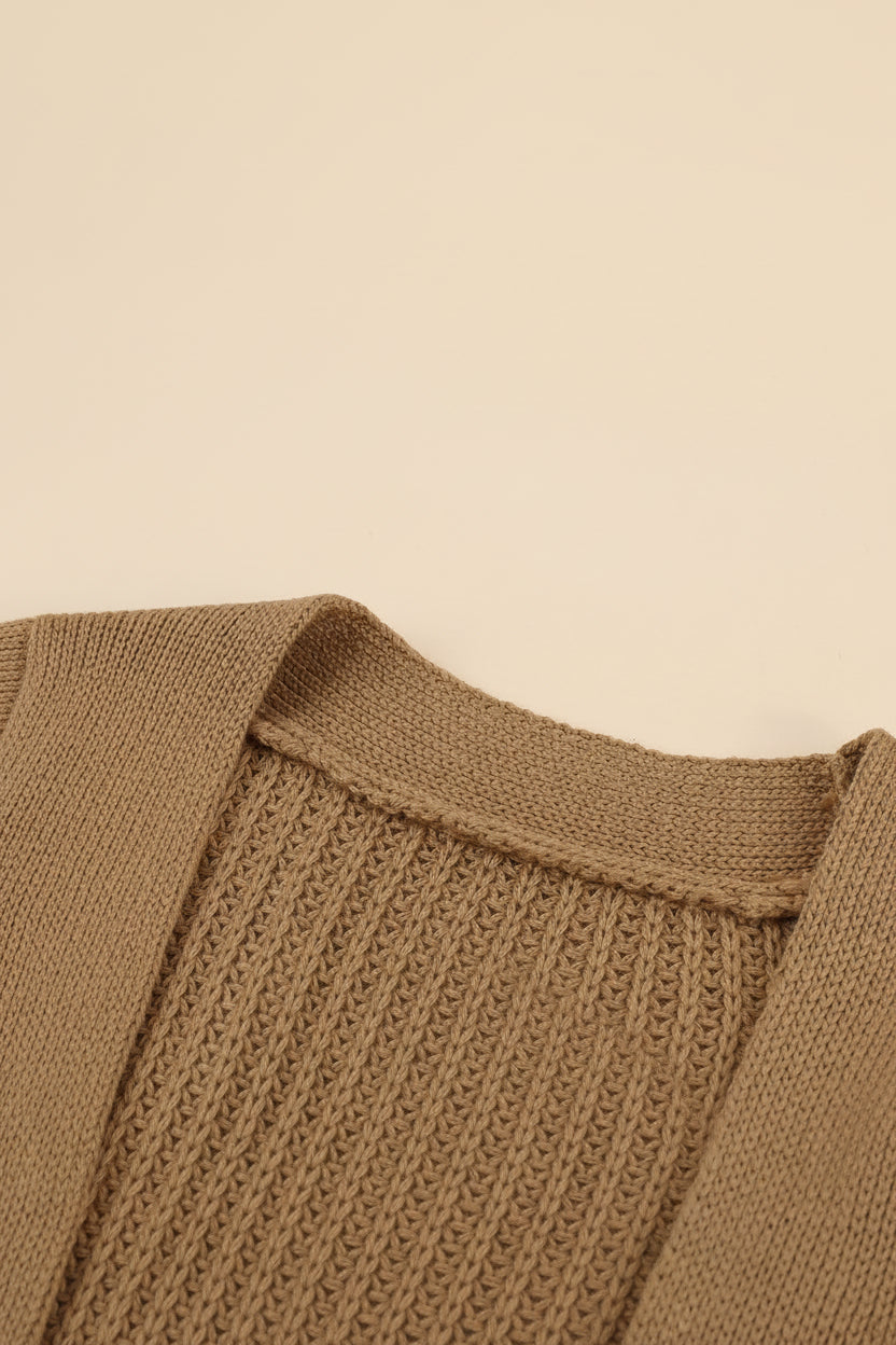 Apricot Cable Knit Drop Sleeve Cardigan — Detail View 7