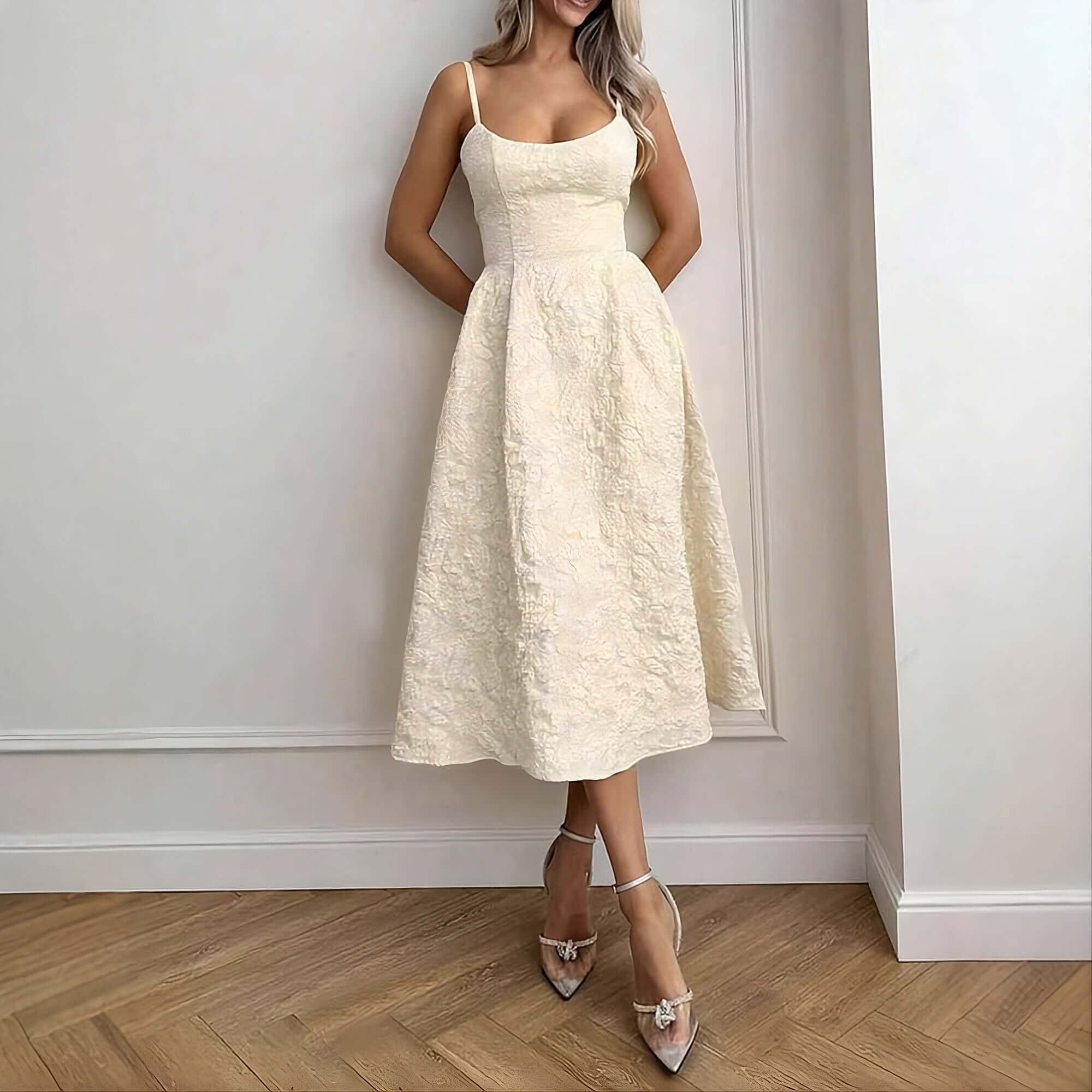 Céleste One-Shoulder Midi Dress#Color_Apricot