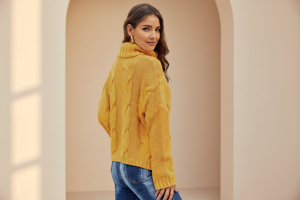 Cable-Knit Handmade Turtleneck Sweater — Detail View 29