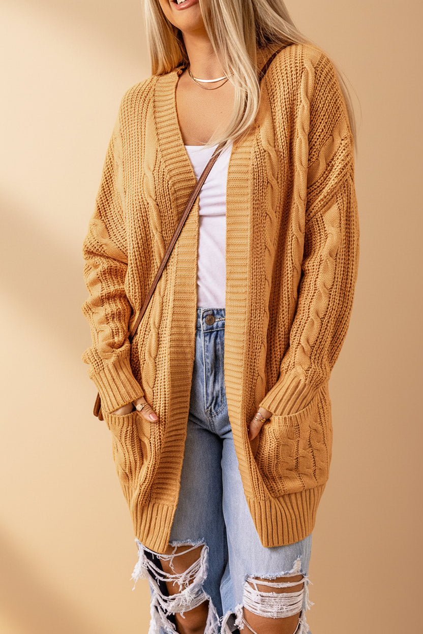 Gray Textured Knit Long Cardigan — Detail View 16