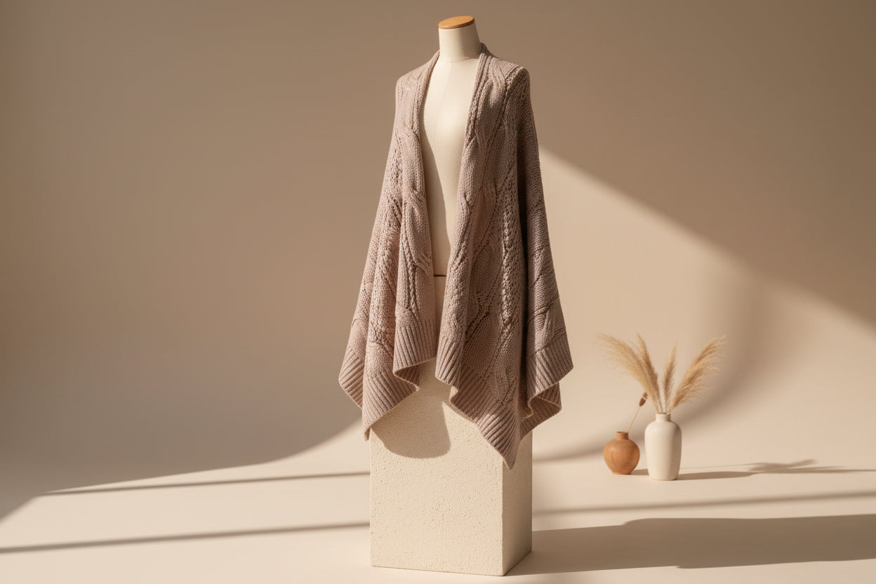 Ribbed Trim Eyelet Cable Knit Cardigan — View 32