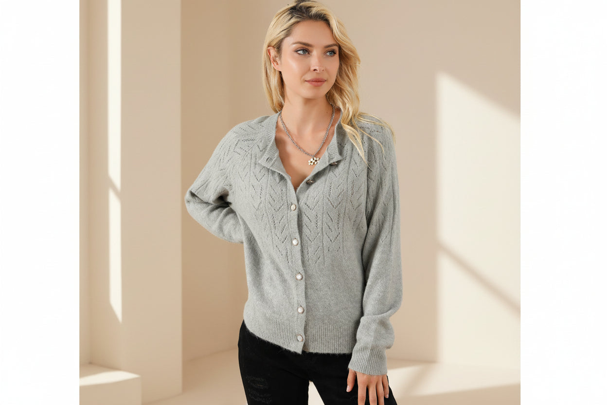 Openwork Buttoned Knit Cardigan — Styling Detail
