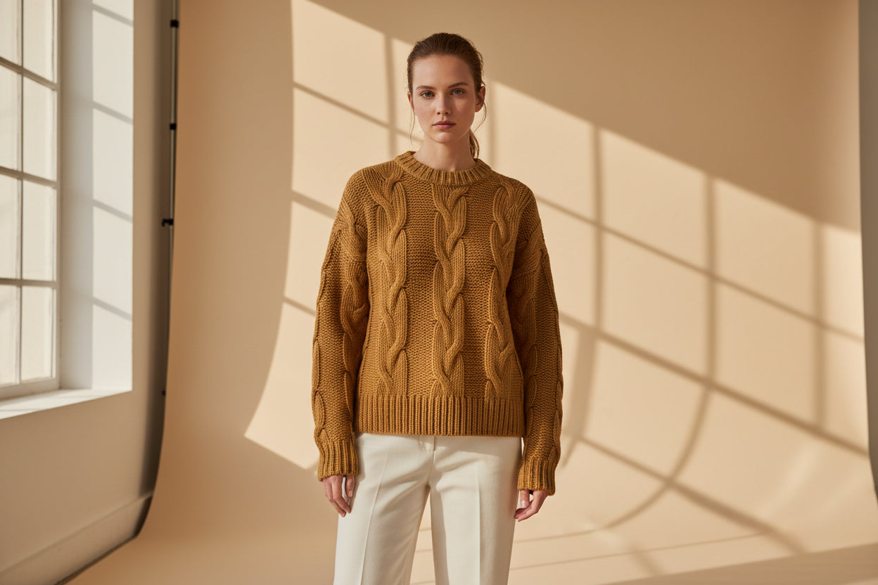 Cable-Knit Handmade Turtleneck Sweater — Detail View 11