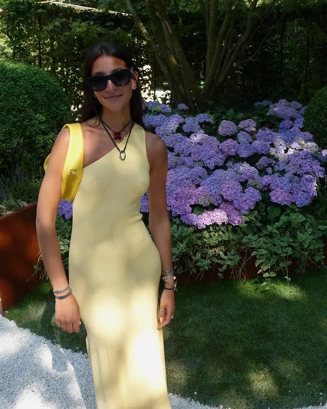 asymmetric sleeveless knit maxi dress