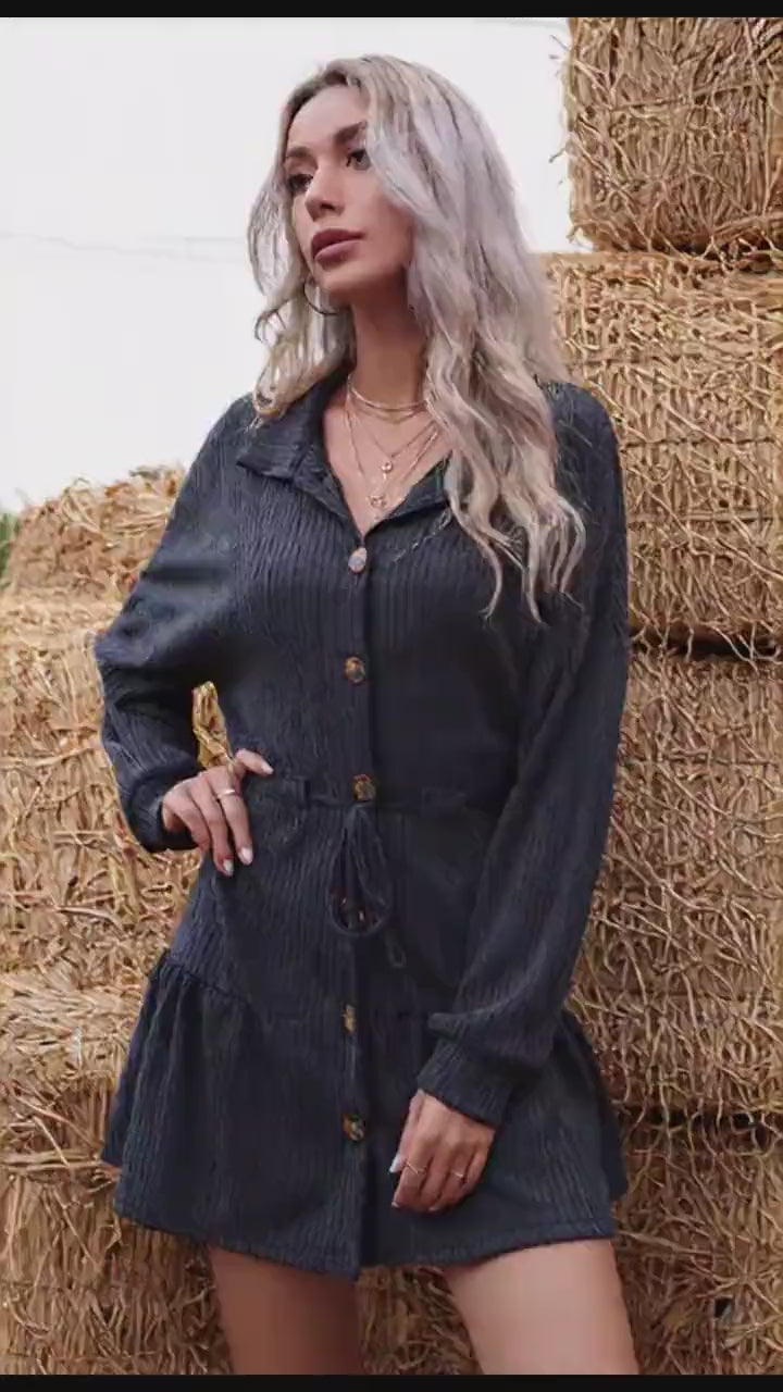 ELNOVÉ Françoise Button-Front A-Line Knit Dress